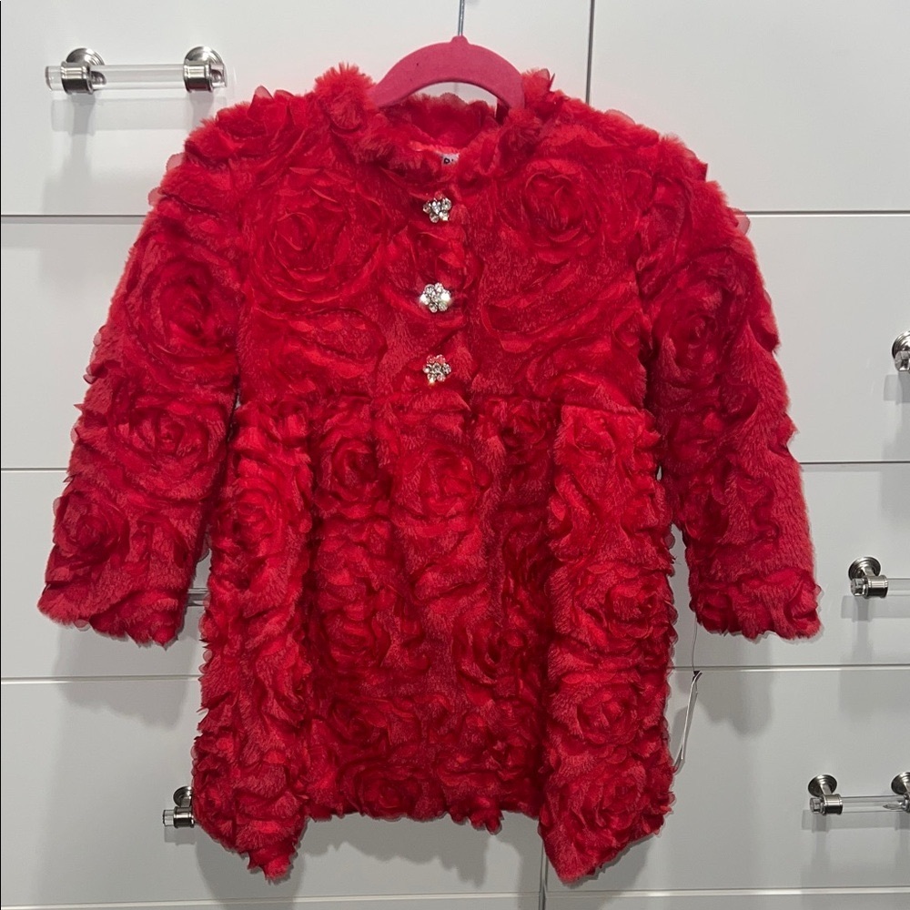 Blueberi Boulevard Red Floral Kids Coat, size 4T - Picture 1 of 10